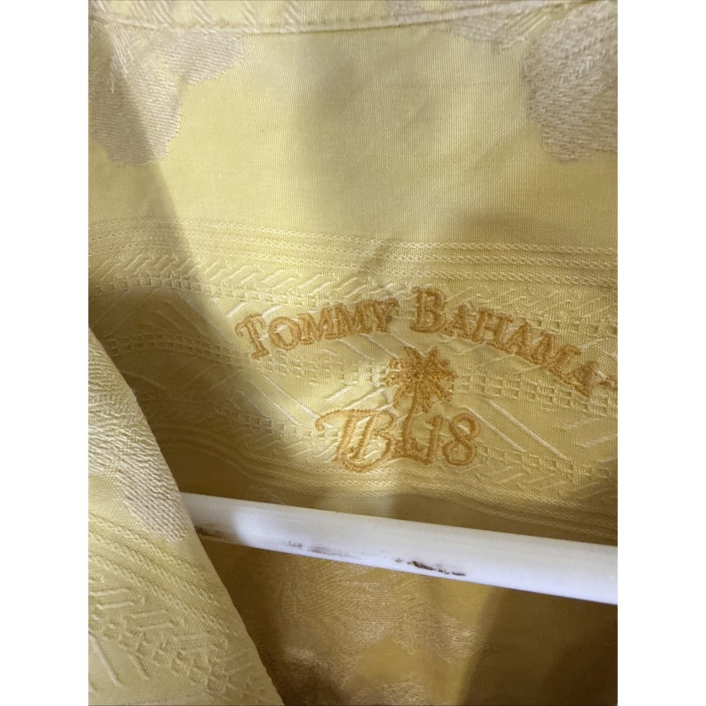TOMMY BAHAMA Yellow Embroiled FLORAL Button Up Silk Hawaiian Shirt Men's Size L - Picture 3 of 8